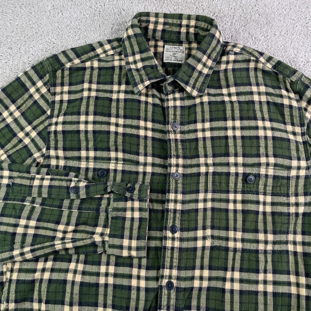 J Crew Shirt Mens Medium Green Plaid Flannel Button Up Workshirt Preppy